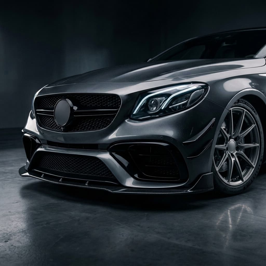 Mercedes sports bumper and side skirts detail without logos